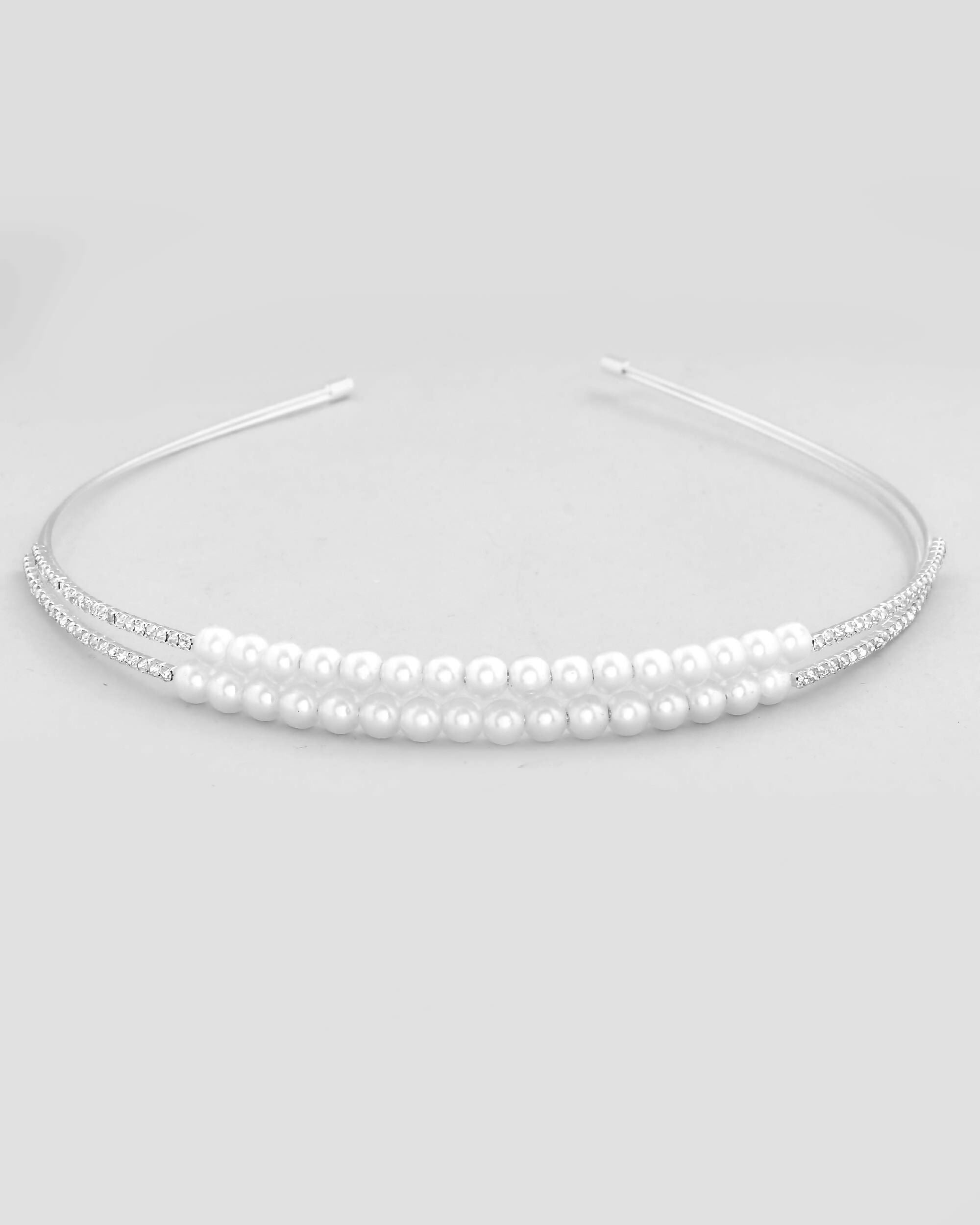 VOJ Silver Plated Pearl Studded Double Layer Hairband