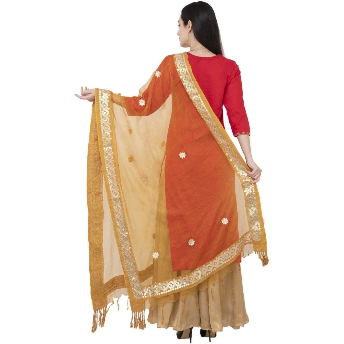 A R Silk Orgenza Gota patti Fancy Dupatta Color Musturd Dupatta or Chunni