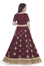 Dwiden Maroon Kamal Tafetta Sattin Semi-Stitched Girl's Lehenga Choli