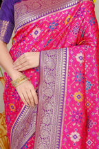 Jyoti Fashion Women's Rani Pink Patola Silk Zari Woven Saree with Blouse - Distacart