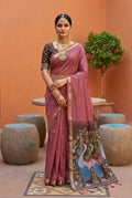 Vastranavya Mauve Muga Cotton Meenakari & Azarakh Pallu Saree with Contrast Blouse - Distacart