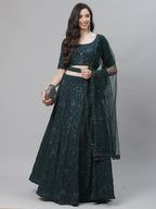 Green Georgette Thread with Sequins Embroidery Work Lehenga Choli with Dupatta - Jivika