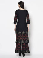 Aniyah Rayon Black Color Block Print Straight Kurta (AN-190K)