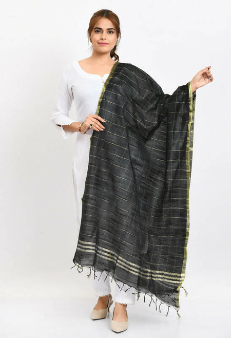 Mominos Fashion Moeza Women's Cotton Zari Box Black Dupatta