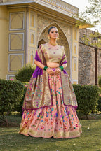 Vastranavya Traditional Jacquard Silk Paithani Lehenga Choli - Peach