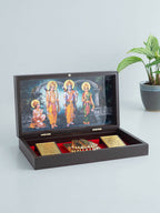Golden Peacock 24 Ct Gold-Polished & Brown Ram Darbaar Pooja Box