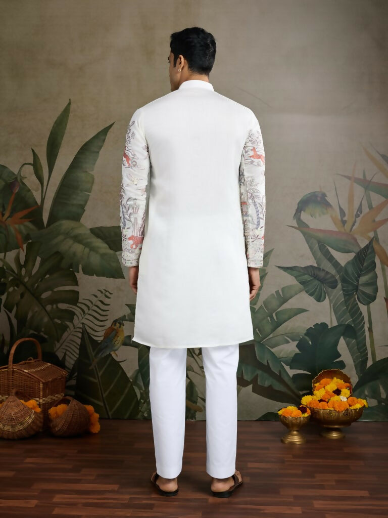 Vastranavya White Exclusive Festival Wear Viscose Silk Thread & Sequence Embroidered Work Kurta