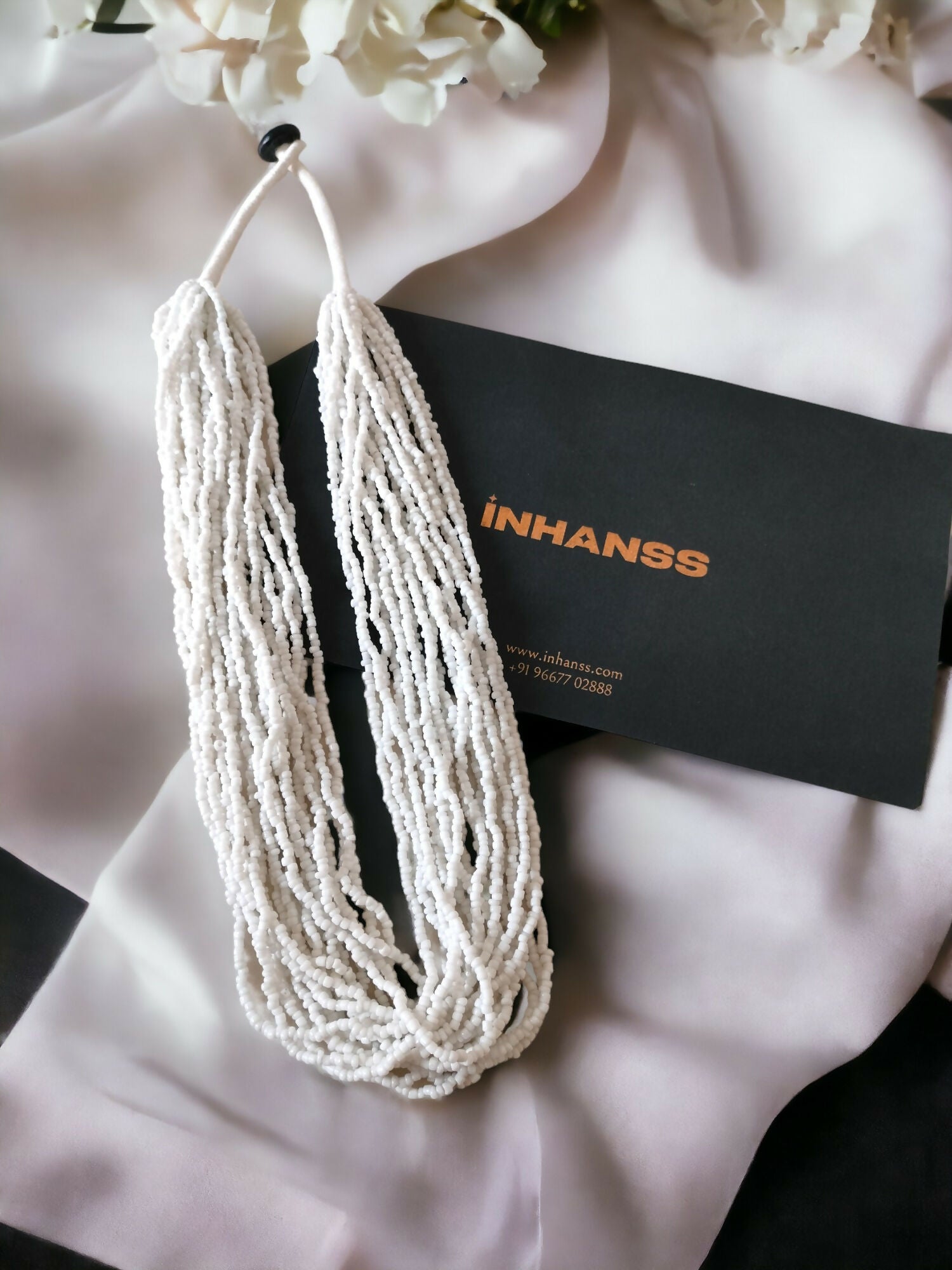 Inhanns Handmade Beaded Multilayer Necklace, 20 Layers - White