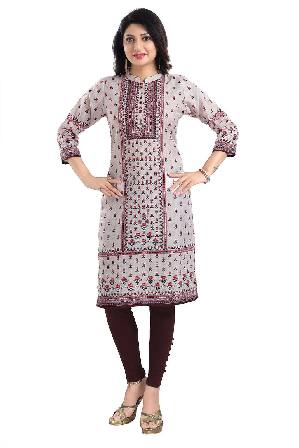 Snehal Creations Charming Cream Digital Print Cotton Slub Long Kurti Tunic - Distacart