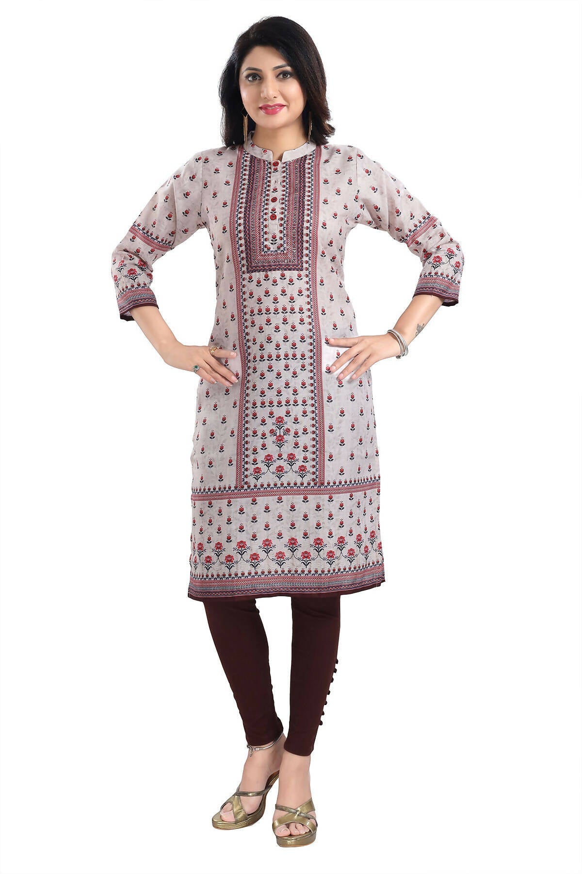 Snehal Creations Charming Cream Digital Print Cotton Slub Long Kurti Tunic - Distacart