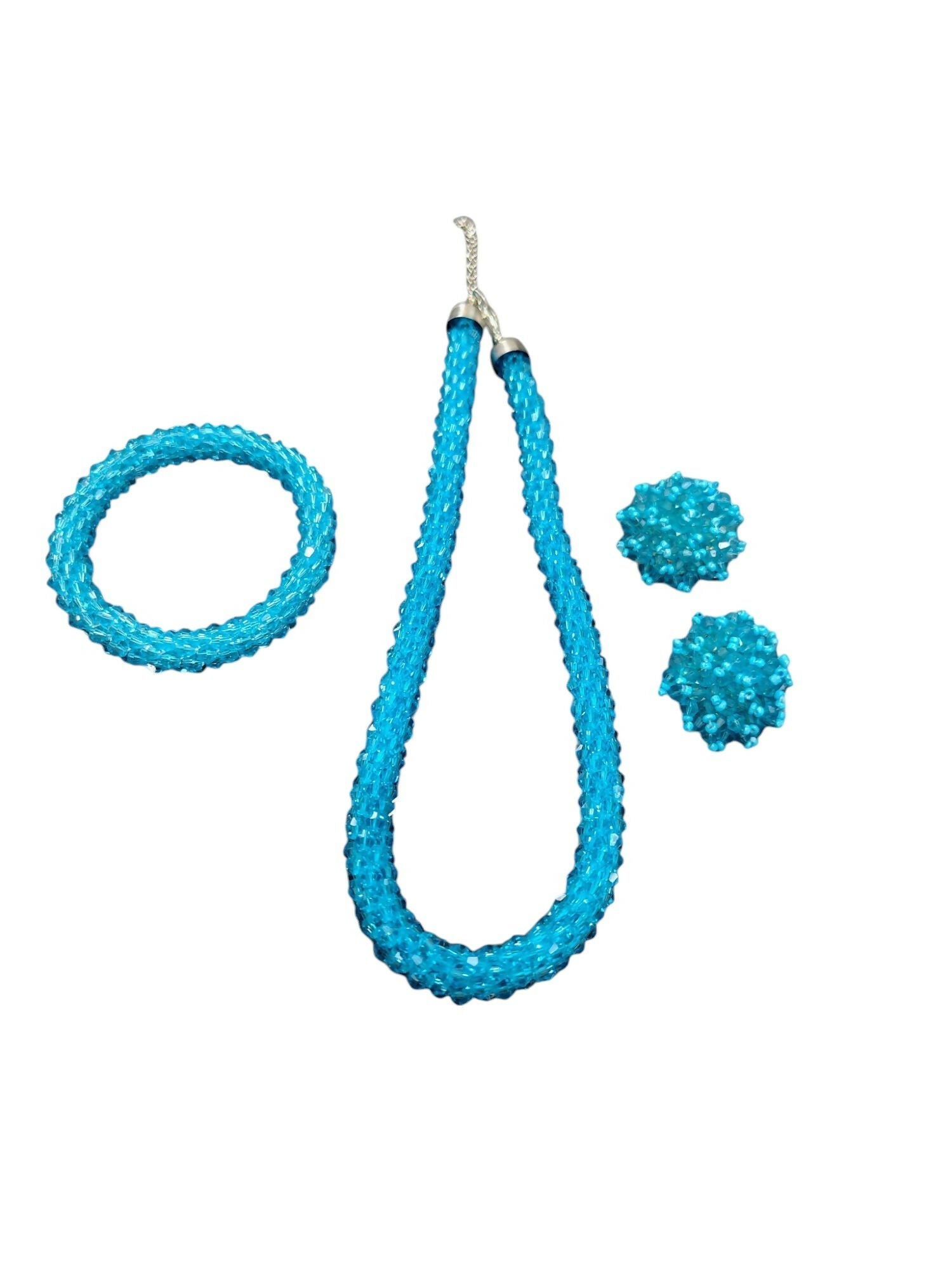 Inhanns Complete Look Crystal Statement 3-Piece Set (Adjustable Necklace + Earrings + Adjustable Bangle ) - Sky Blue