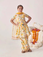 Joban Fashion Girl's White & Yellow Color Sharara Set