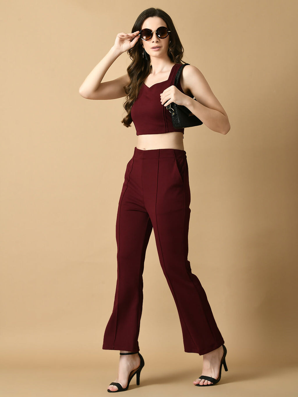 Myshka Women's Magenta Solid Top With Trousers