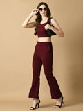 Myshka Women's Magenta Solid Top With Trousers