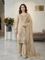 Teeya Creation Cream Color Gimmychu Silk Embroidery Work Wedding Wear Salwar Suit - Distacart