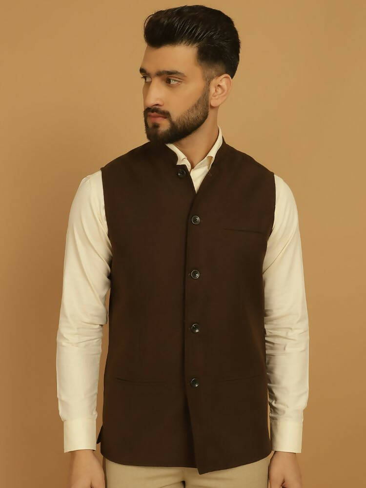 Even Apparels Pure Wool Nehru Jacket - Brown