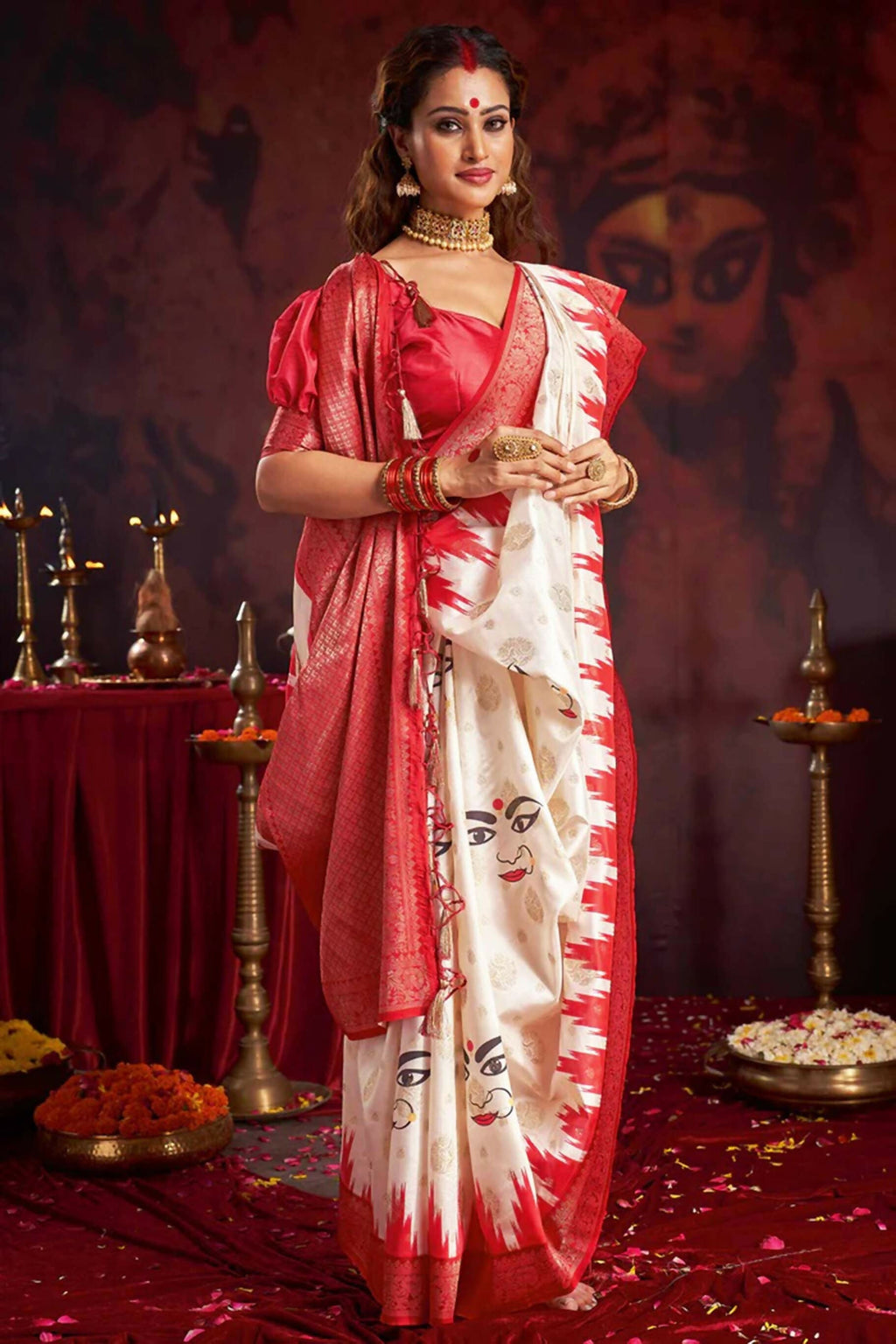 Joban Fashion Off White Silk Blend Garad Saree - Distacart