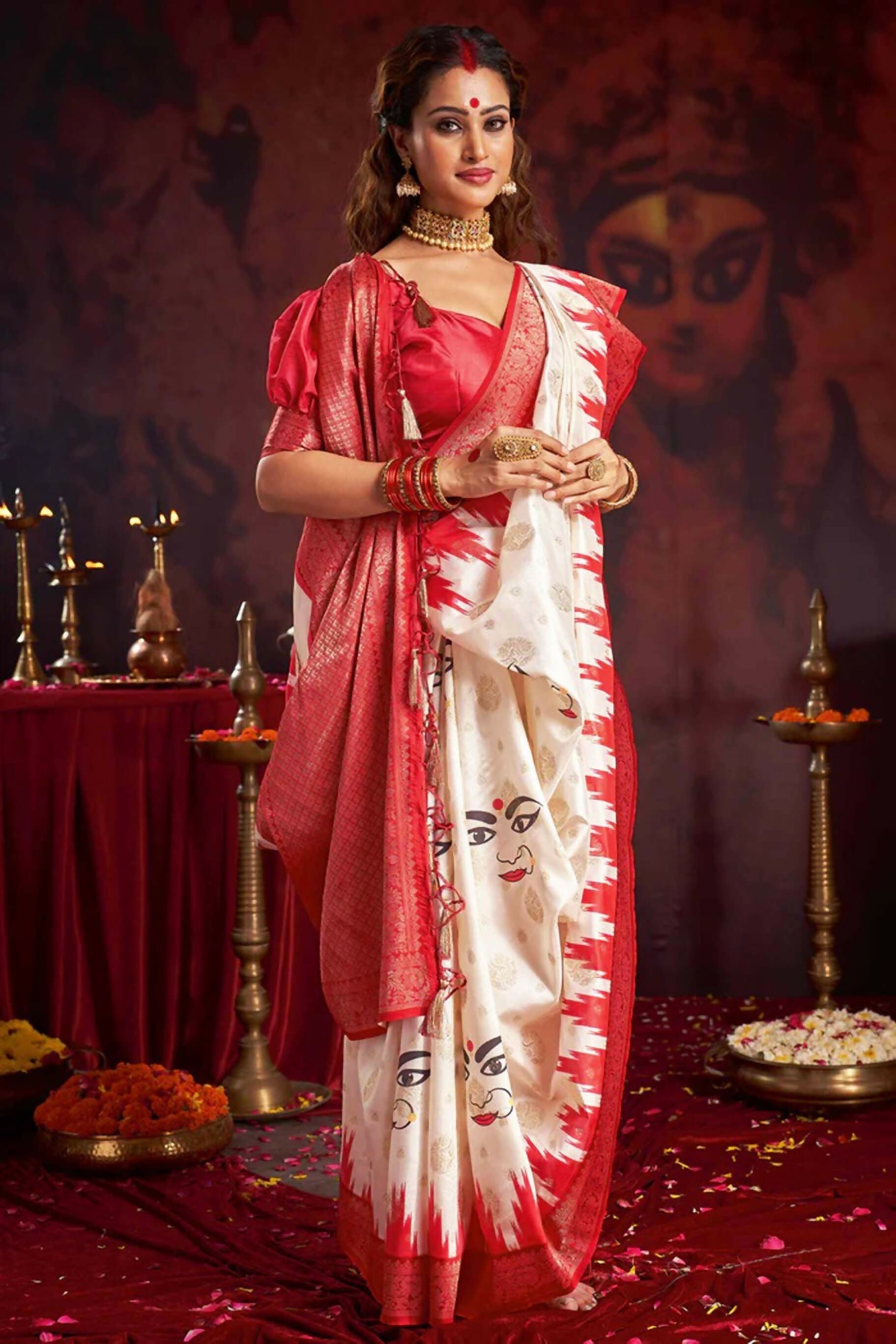 Joban Fashion Off White Silk Blend Garad Saree - Distacart