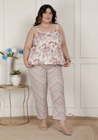 Miravan Womens Plus Size Pink Pure Cotton Leaf Printed Kurti With Palazzo