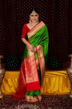 DEIANA'S Beautiful Designer Golden zari Soft Lichi Silk Saree - Green