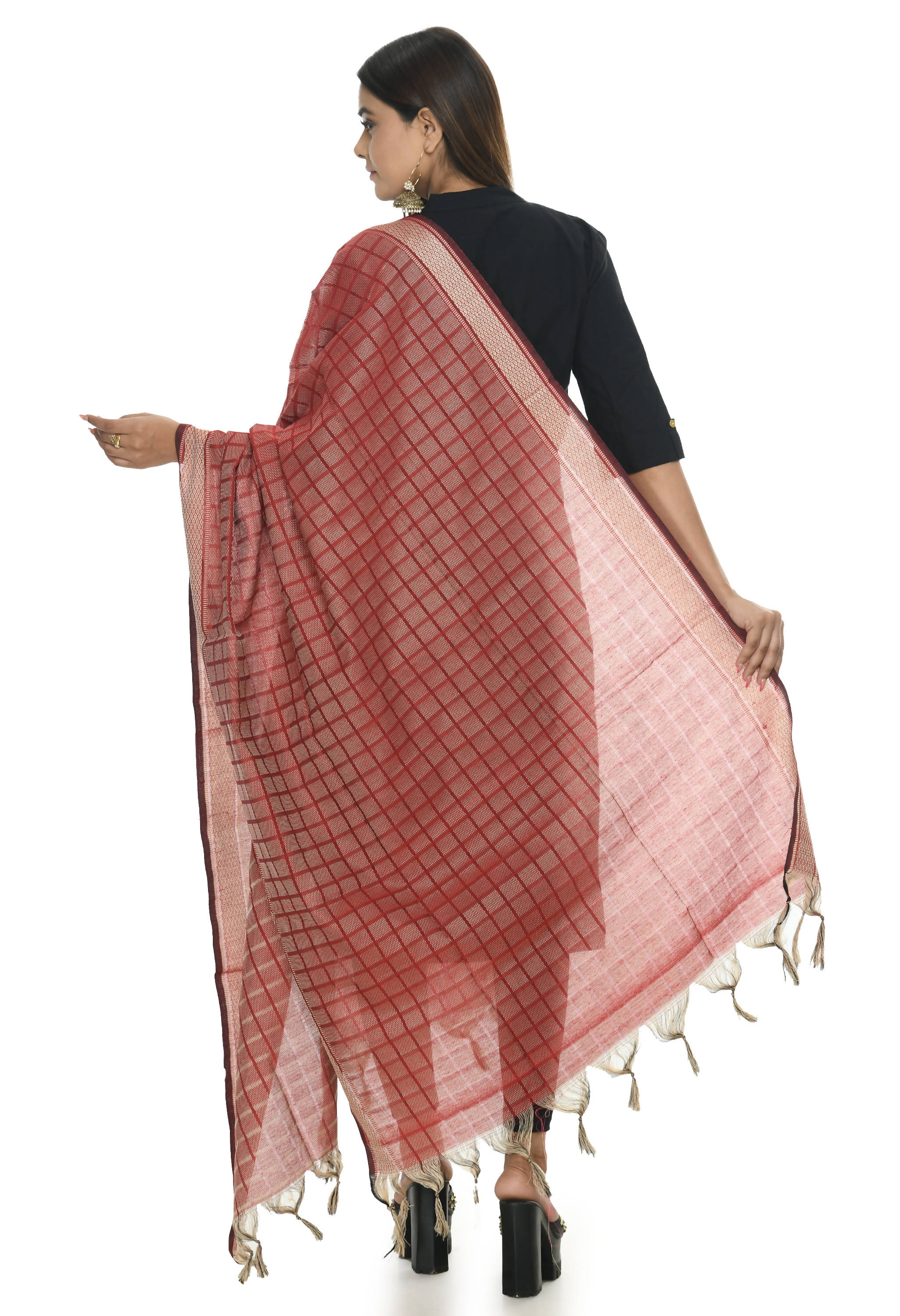 Mominos Fashion Moeza Handloom Cotton Maroon Dupatta For Women - Distacart
