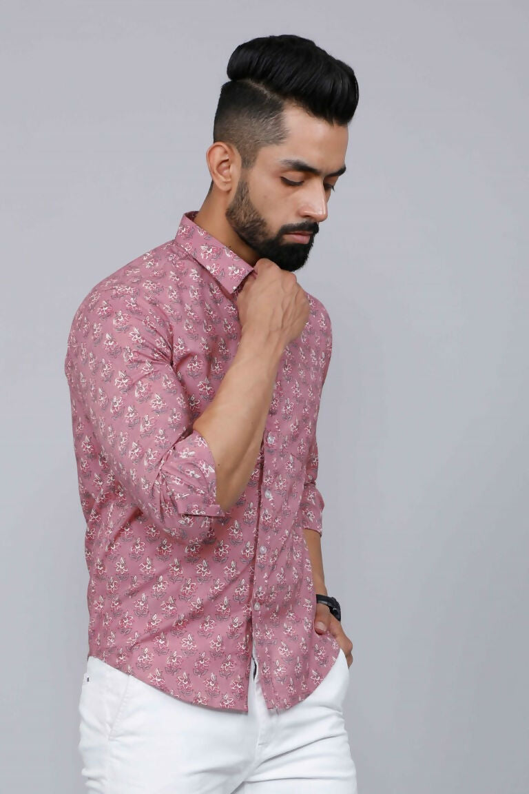 Miravan Men's Pink Spread Collar Floral Print Casual Shirt