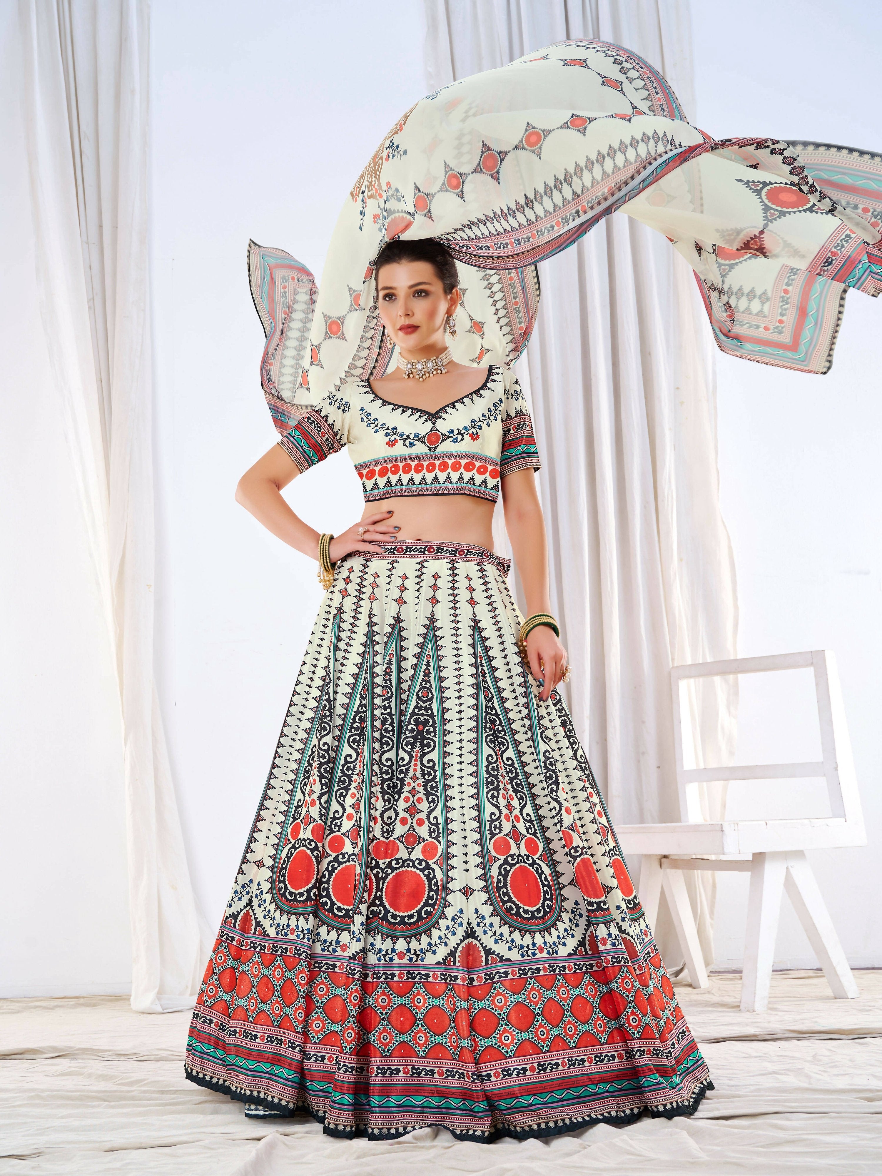 Wedding Designer White Chinon Lehengha Choli - Anbazaar - Distacart