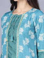 Myshka Women Blue Ethnic Motifs Printed Kurta with Trousers With Dupatta - Distacart