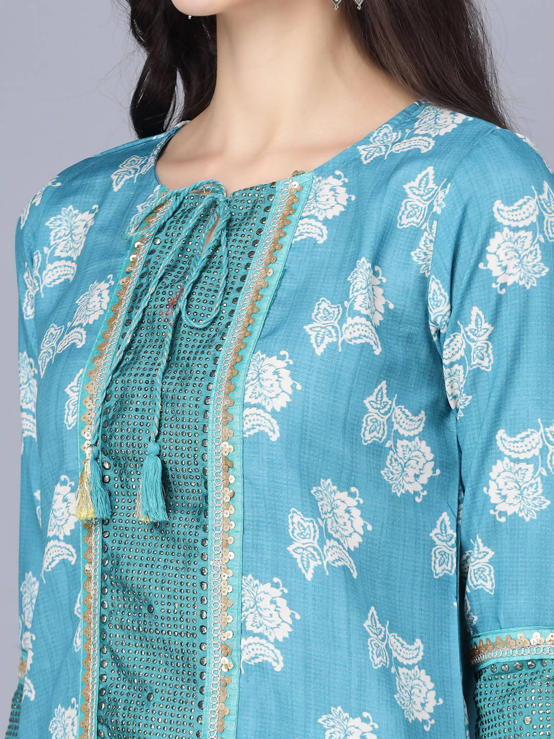 Myshka Women Blue Ethnic Motifs Printed Kurta with Trousers With Dupatta - Distacart