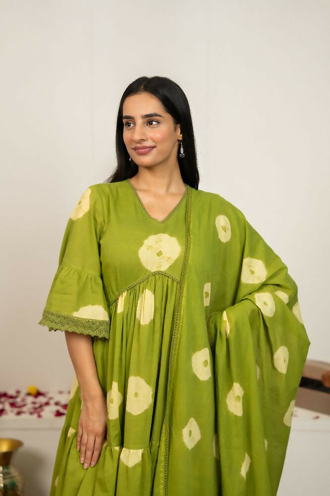 Joban Fashion Green Tie & Dye Cotton Suit Set - Distacart