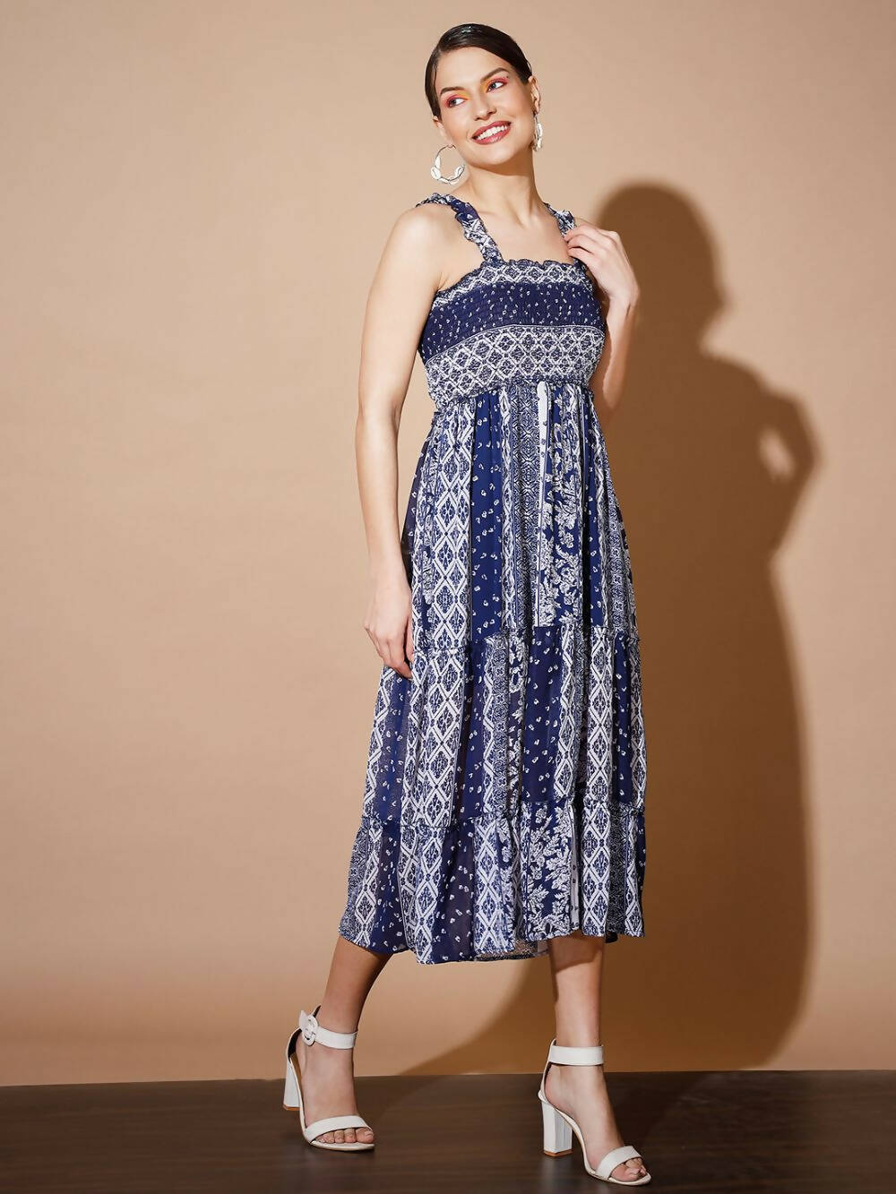 Myshka Women Blue Geometric Dresses - Distacart