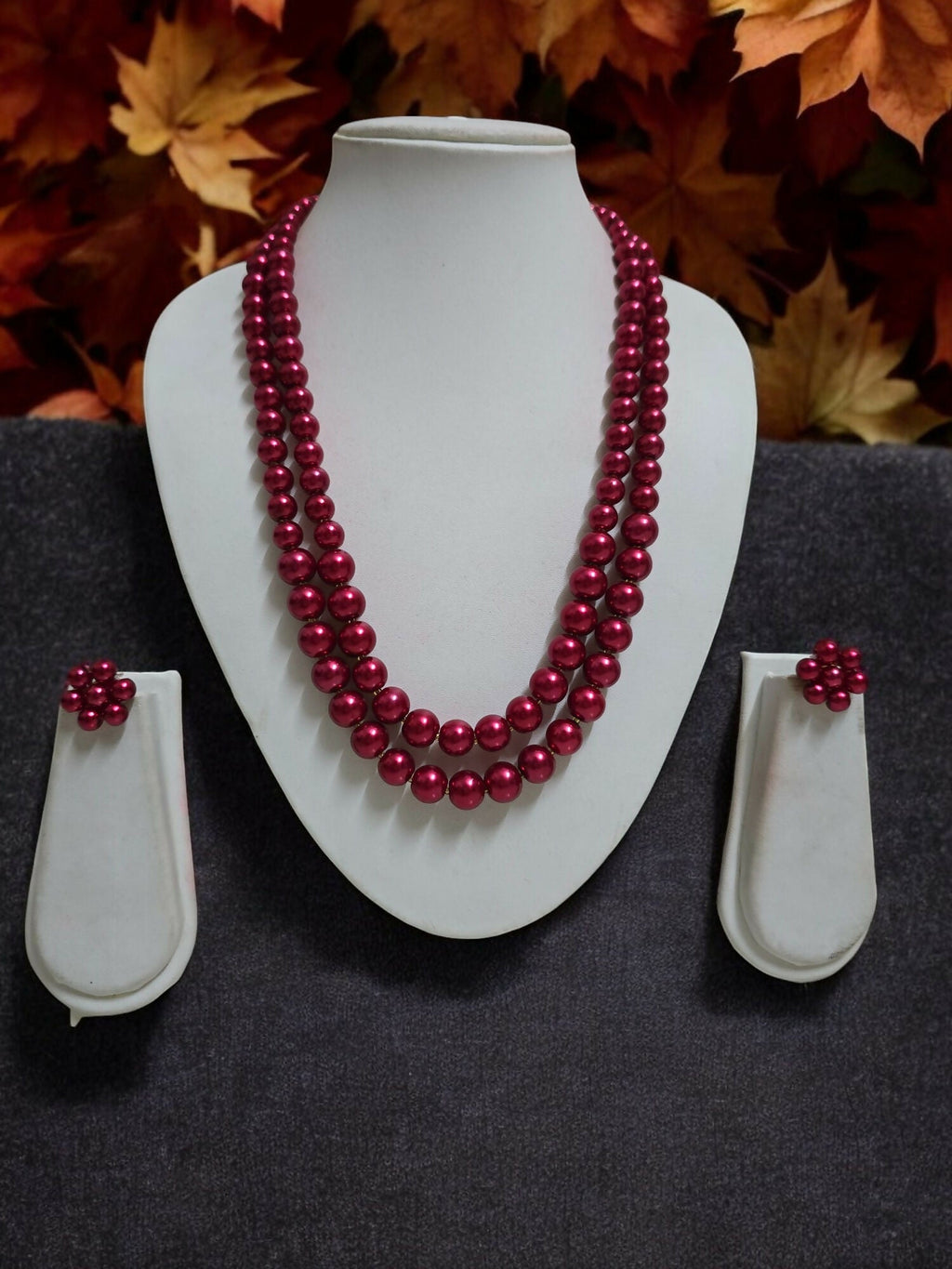 Inhanns Everyday Workwear Pearl Set (Double Layered Pearls) - Coral Red