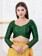 Joban Fashion Bottle-Green Gajji Silk Elbow Sleeveless Back Open Blouse