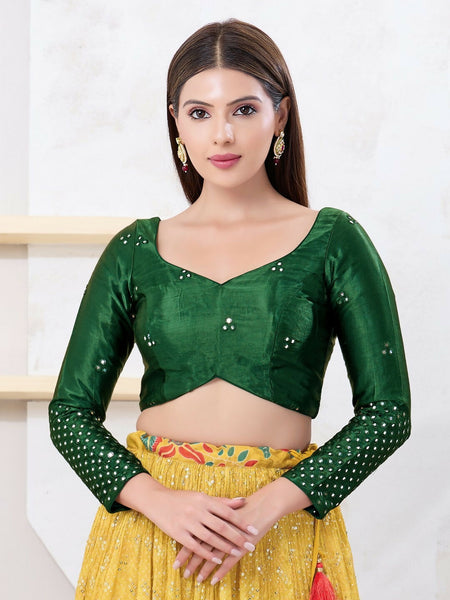 Joban Fashion Bottle-Green Gajji Silk Elbow Sleeveless Back Open Blouse