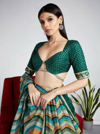 House of Panchhi Green Organza Siroski Stone Work Leheriya Print Lehenga Choli & Dupatta