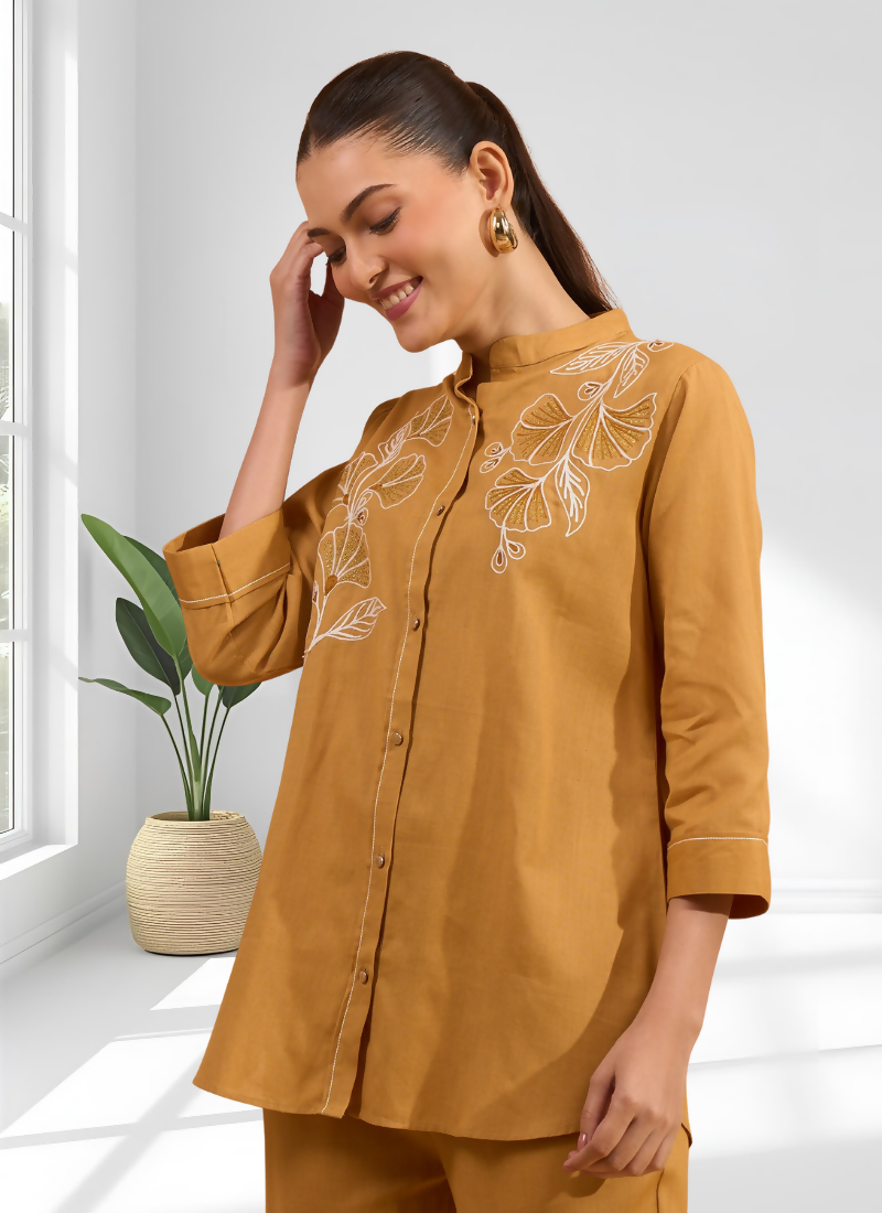 Joban Fashion Coral Cotton, Linen Embroidered Readymade Cord Set - Distacart