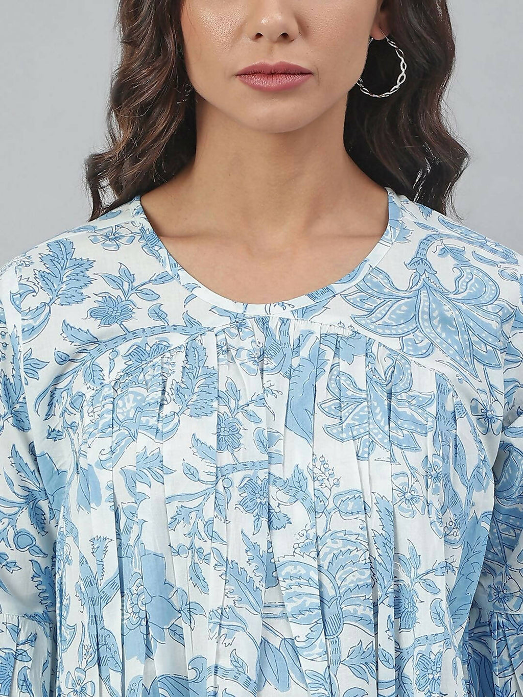 Janasya Women's White Cotton Floral Print Tiered Top - Distacart