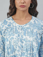 Janasya Women's White Cotton Floral Print Tiered Top - Distacart