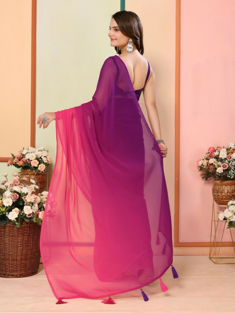 Purple Georgette Pedding Color Printed Ready To Wear Saree - Aalaya