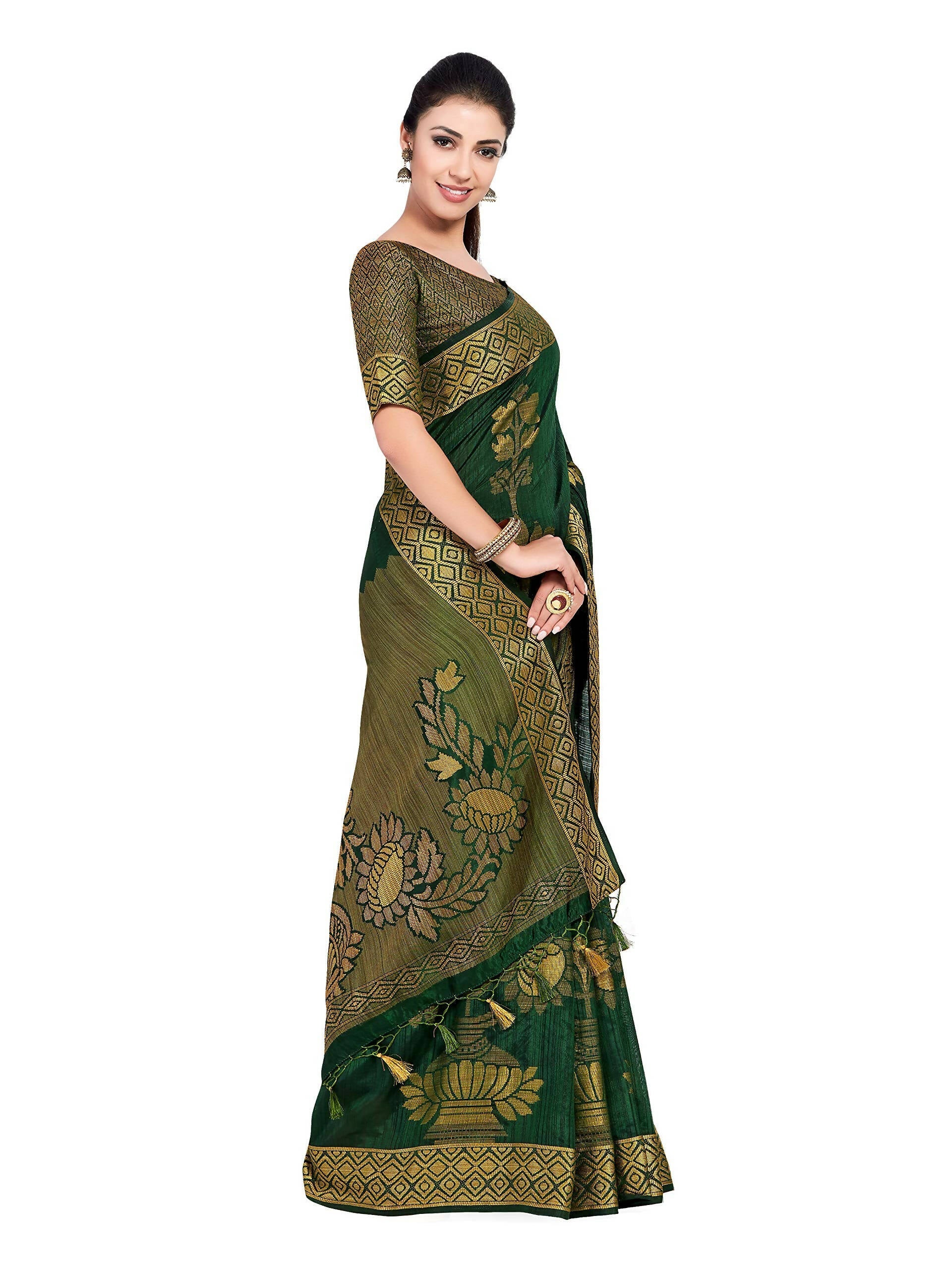 Mimosa Women's Dark Green Kanchipuram Art Silk Saree - Distacart