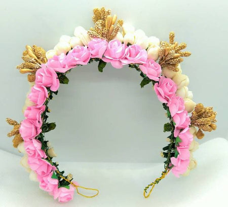 Baby Pink Rose & Gold Gajra