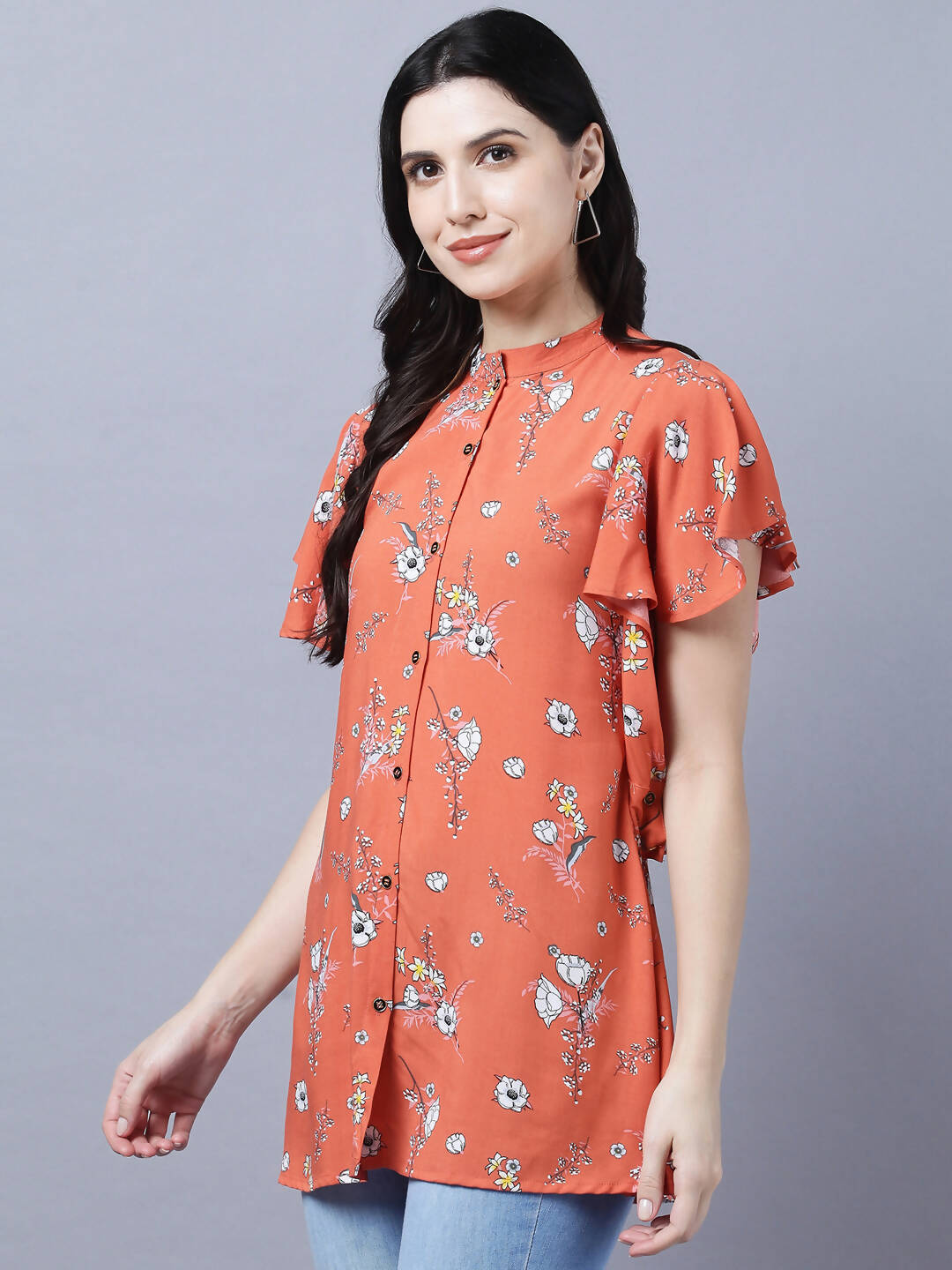 Myshka Stylish Orange Viscose Short Sleeve Women's Top - Distacart