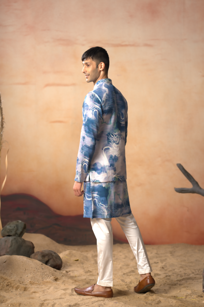 Marble Print Cotton Nehru Jacket Set by Hilo Design