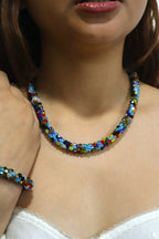 Inhanns Complete Look Crystal Statement 3-Piece Set (Adjustable Necklace + Earrings + Adjustable Bangle ) - Multi Colour