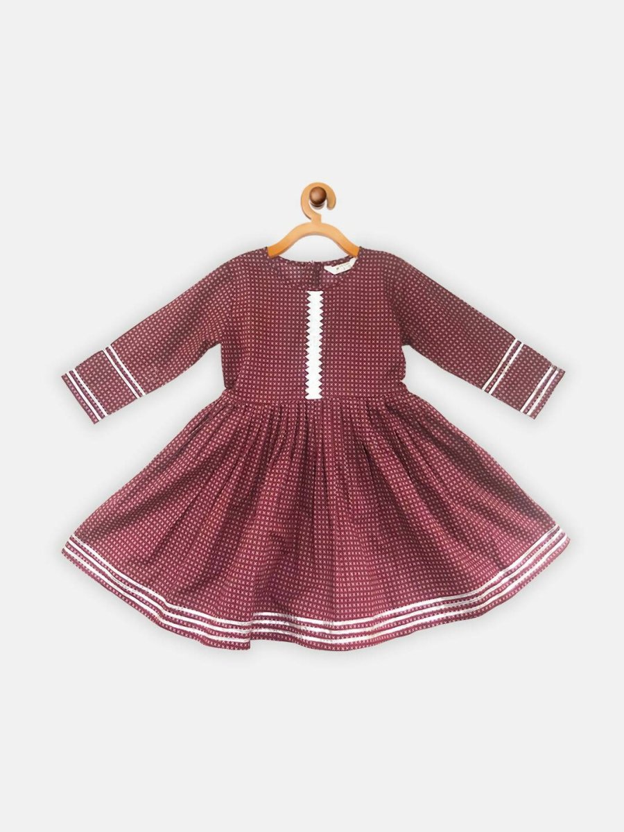 Ahalyaa Maroon Pure Cotton Digital Printed Kids Kurta Sharara Set For Girls