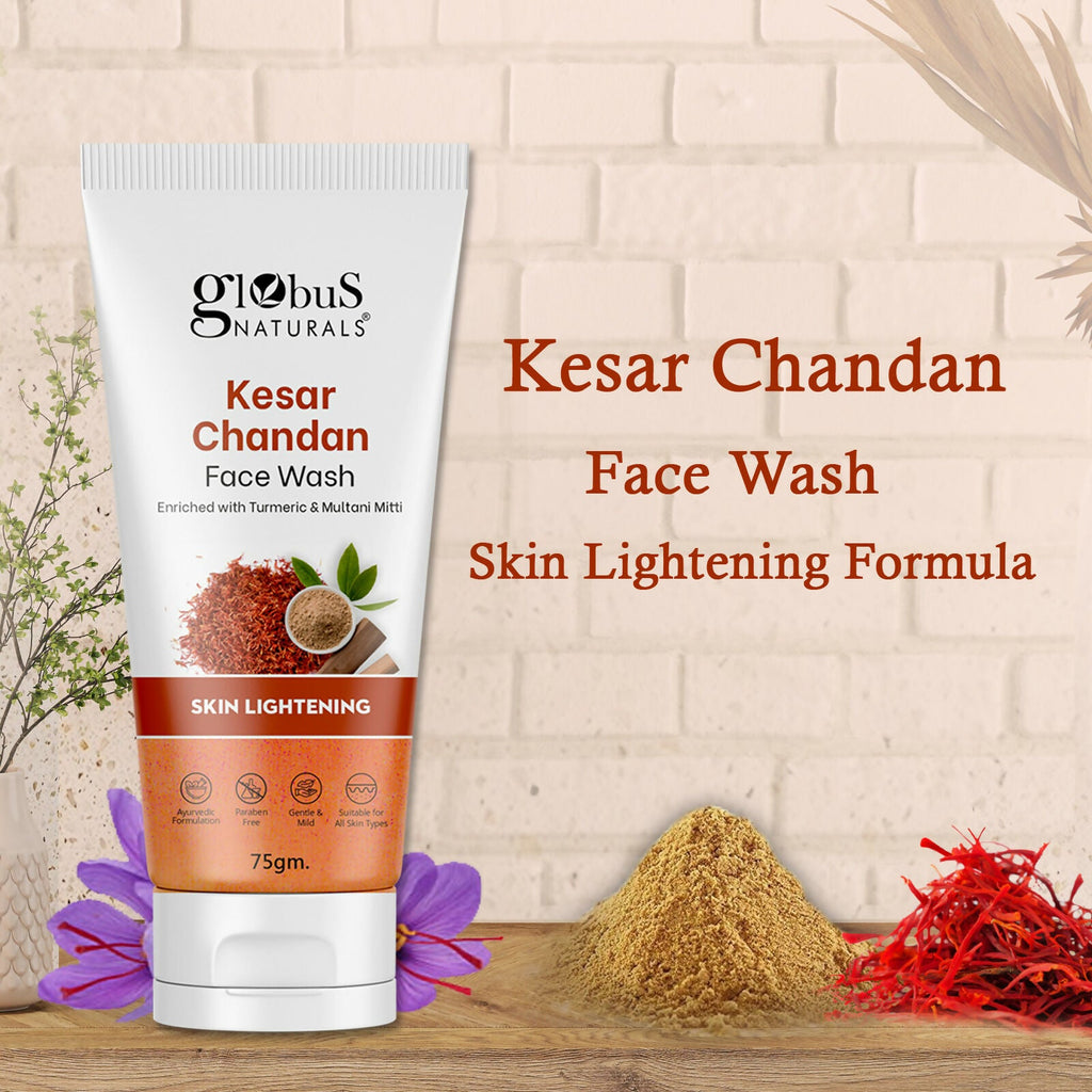 Globus Naturals Kesar Chandan Skin Lightening & Tan Removal Face wash, Suitable For All Skin Types - Distacart