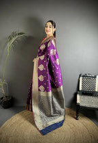 Joban Fashion Purple Woven Butti Soft Silk Banarasi Silk Saree - Distacart