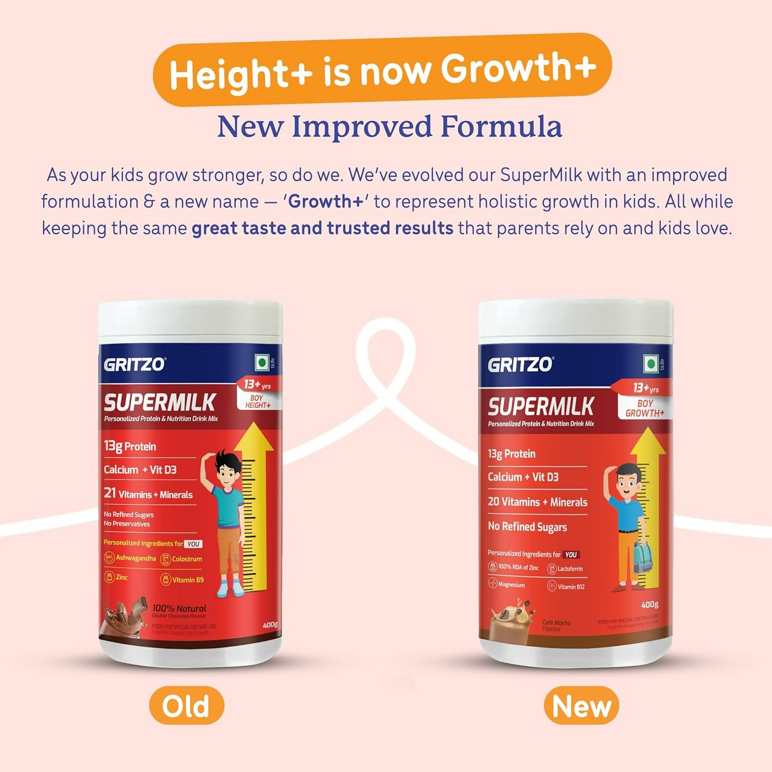 Gritzo SuperMilk Growth+ (Formerly Height+) (13+y Boys & Girls) 13g Protein Powder - Double Chocolate