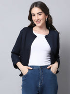 Even Apparels Navy Polywool Open Front Statement Women's Jacket