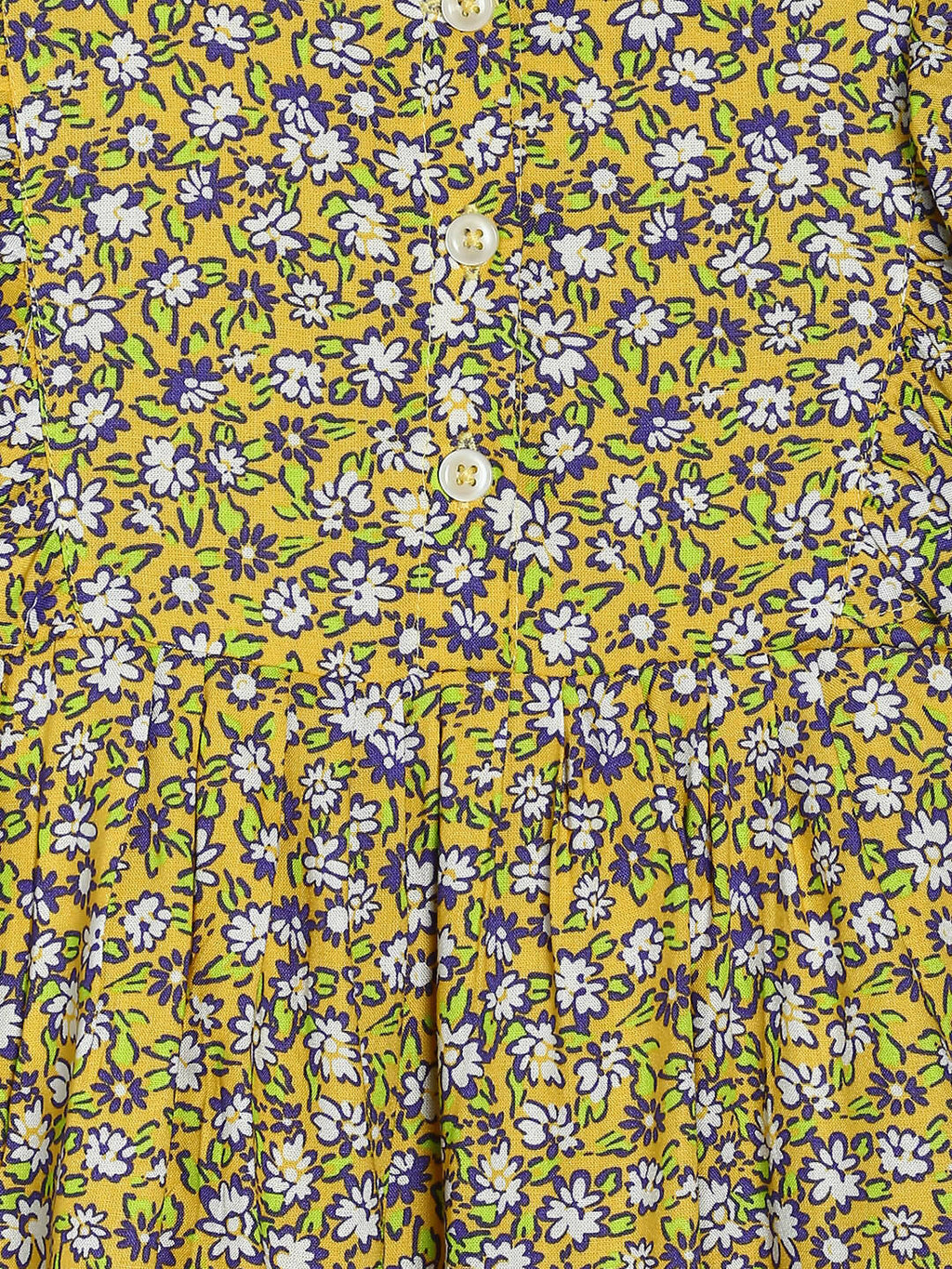 Manet Girls Cotton Frill Sleeve Frock Flower Print - Mustard Yellow